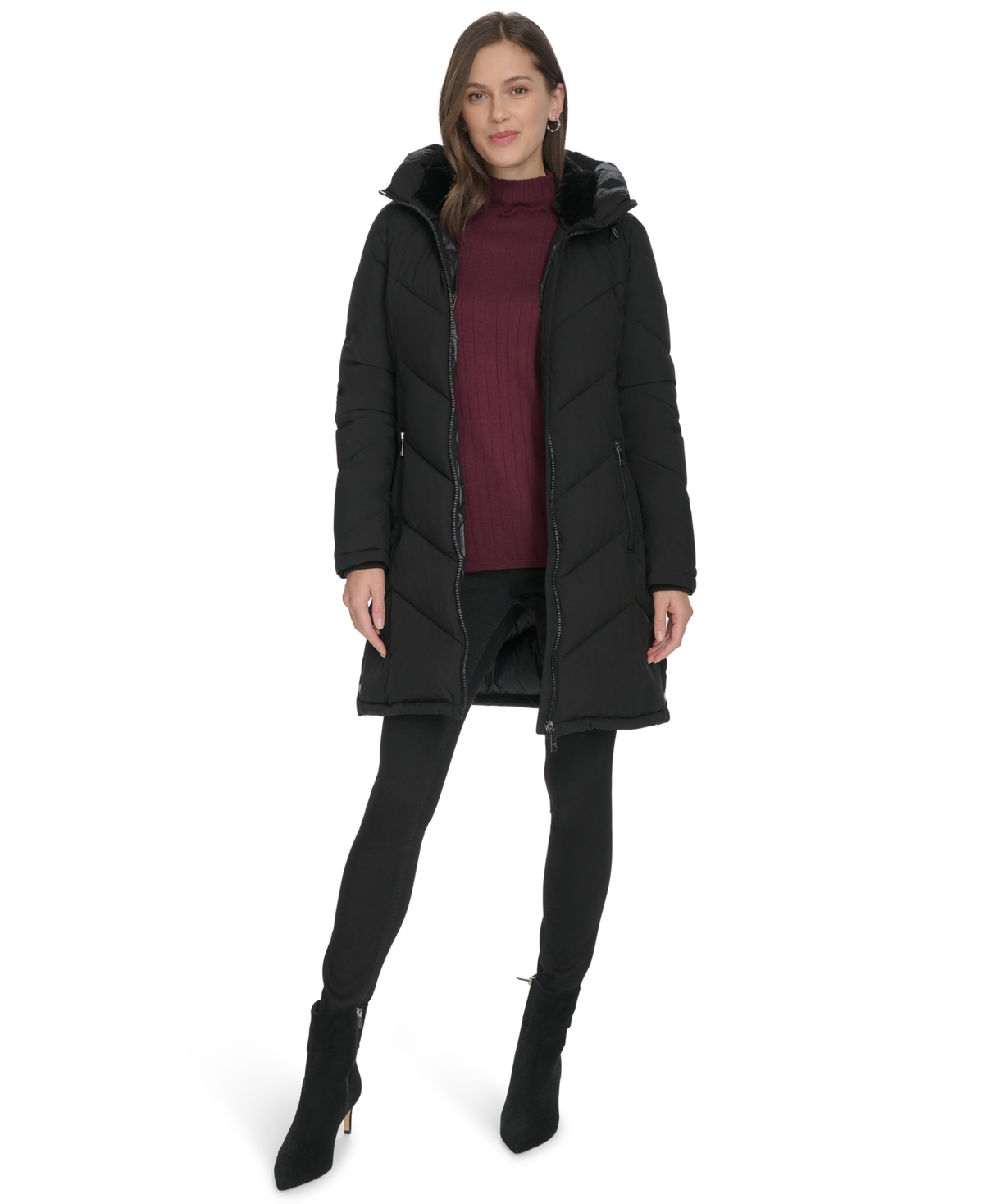 Calvin Klein Women's Lined Hooded Puffer Coat In Black
