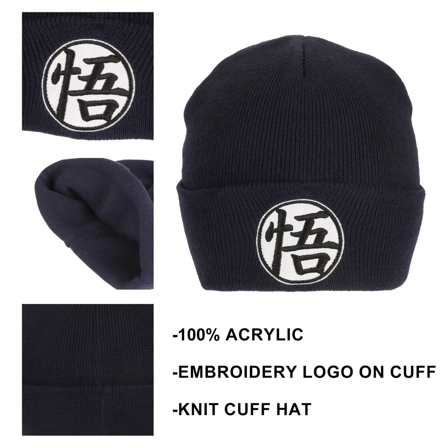 Men's Goku Symbol Embroidery On Acrylic Knit Standard Cuff Beanie