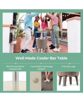 10 Gallon Cooler Bar Table Outdoor Coffee Table Ice Bucket with Telescopic Tabletop for Beer and Wine-Brown