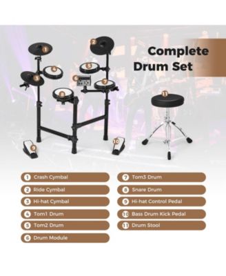Electric Drum Set Foldable Drum Kit With 10 Demos and USB MIDI and 2 Drumsticks