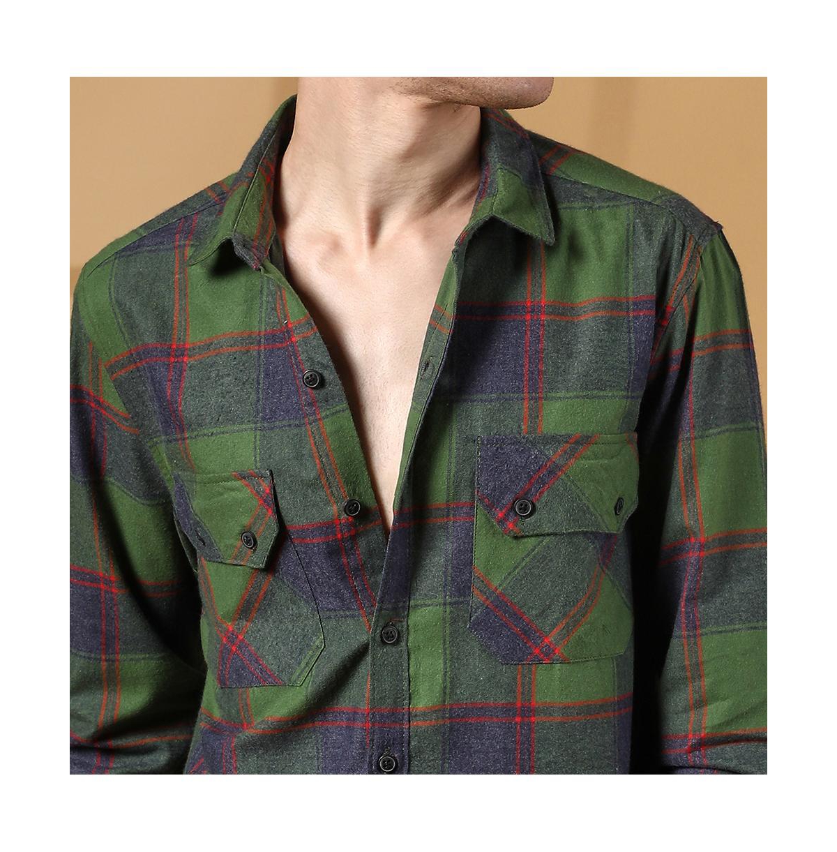 Campus Sutra Men's Forest Green & Indigo Blue Buffalo Check Utility Shirt