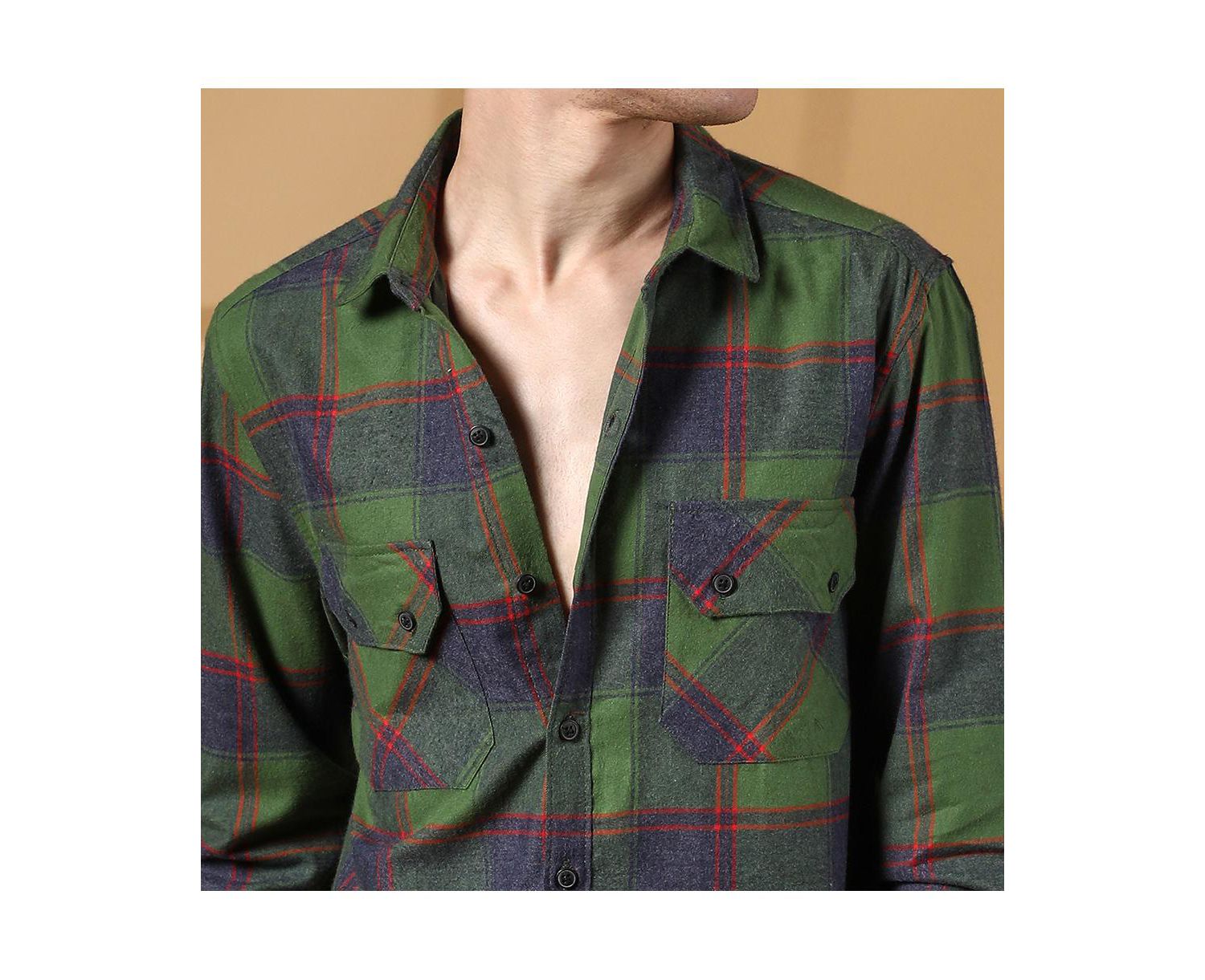 Men's Forest Green & Indigo Blue Buffalo Check Utility Shirt