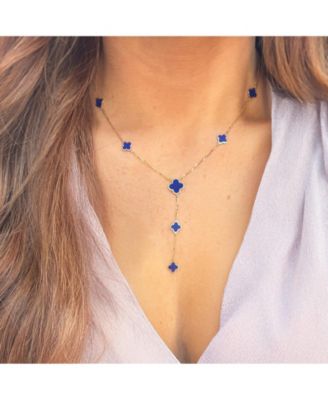 Lapis Clover Station Lariat Necklace 14K Gold