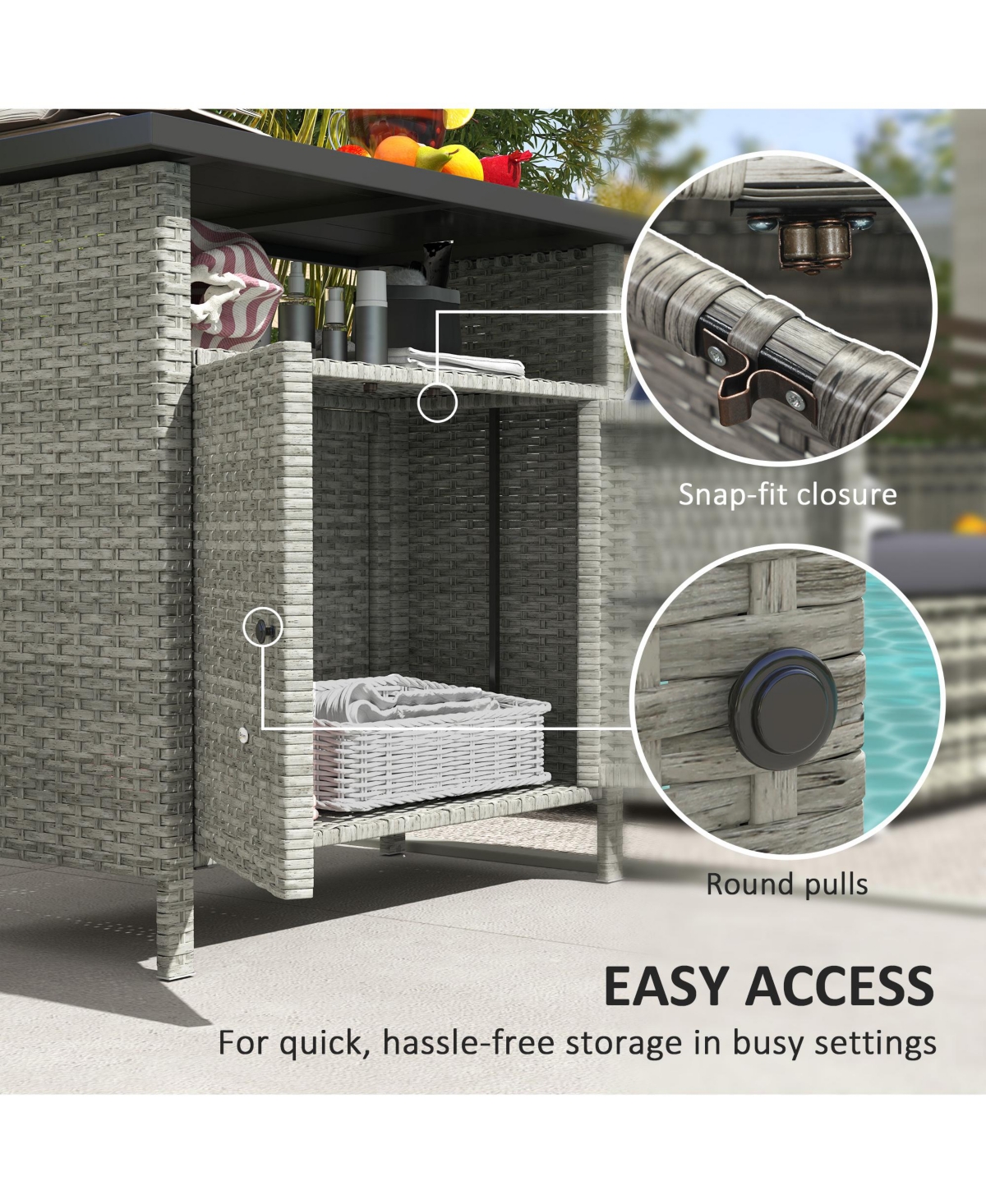 Outsunny Wicker Storage Cabinet, Outdoor Buffet Dark