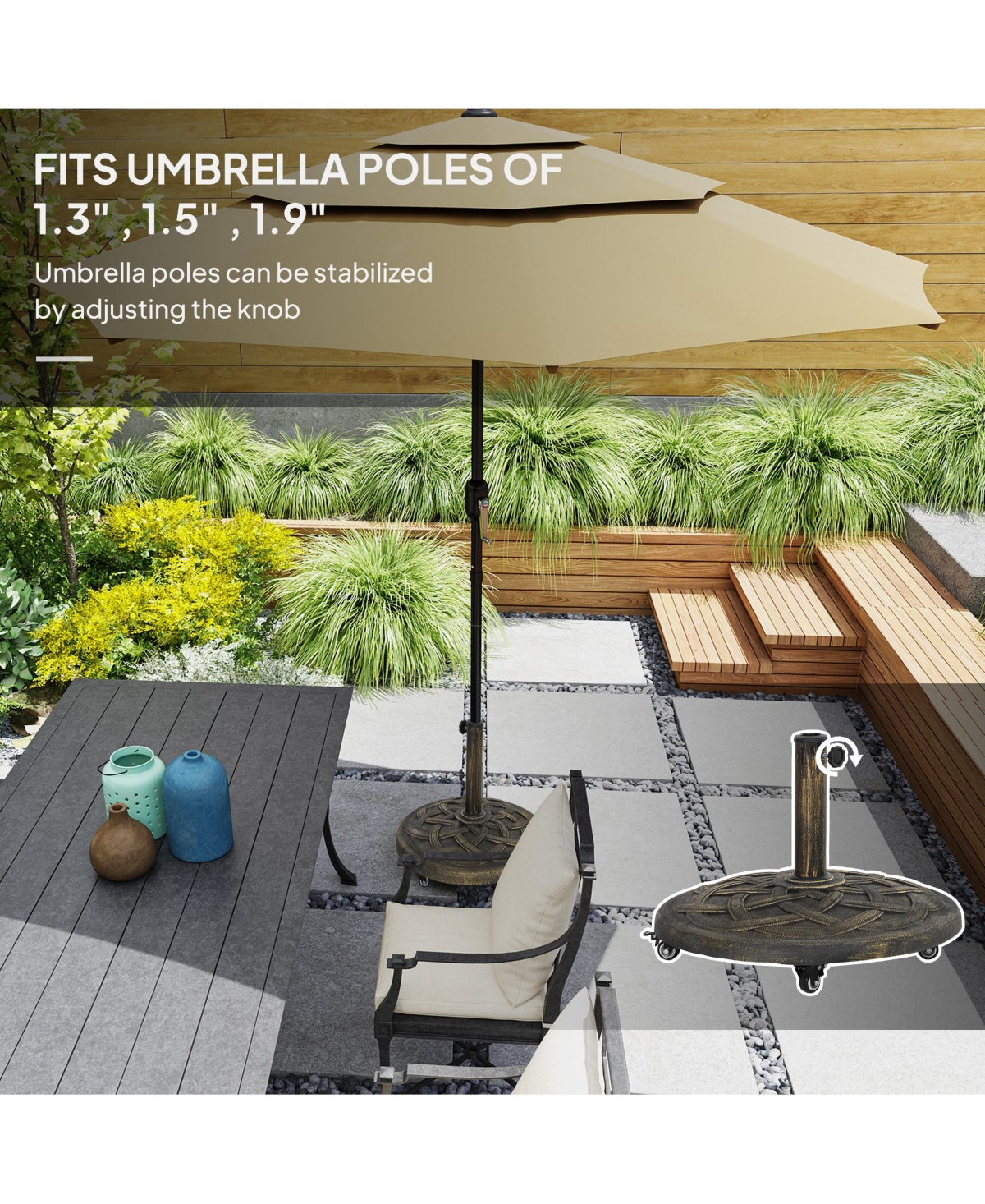 Outsunny Round Patio Umbrella Base with Wheels, 44 lbs Resin Umbrella Sd