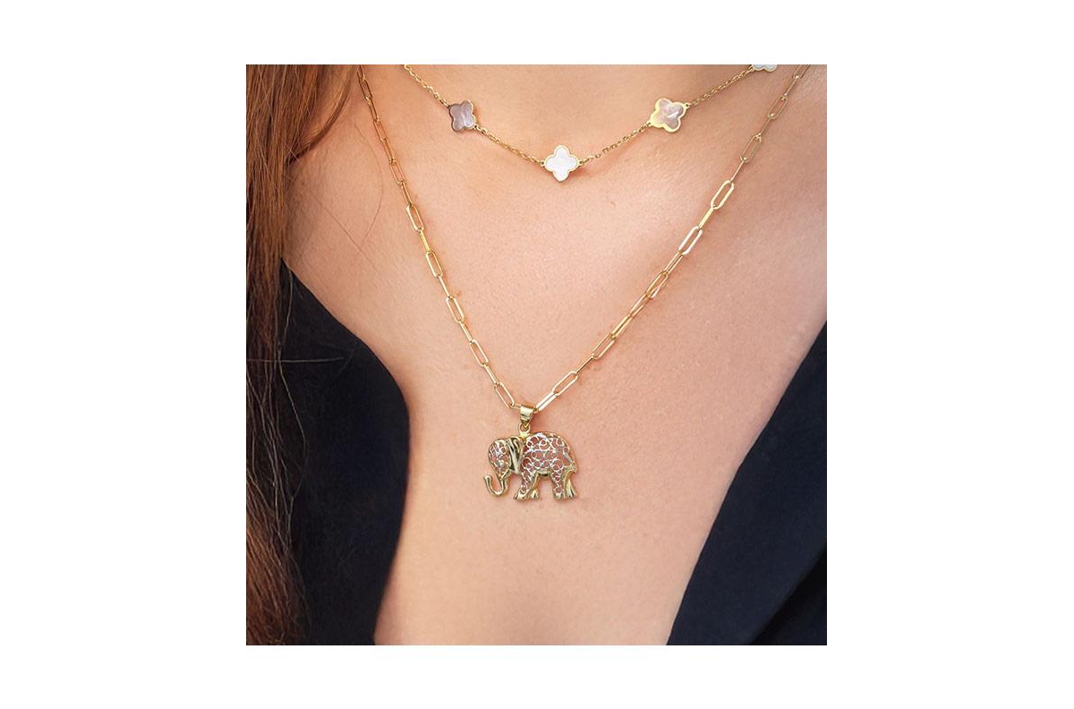 The Lovery Two Tone Gold Lace Elephant Charm 14K Gold