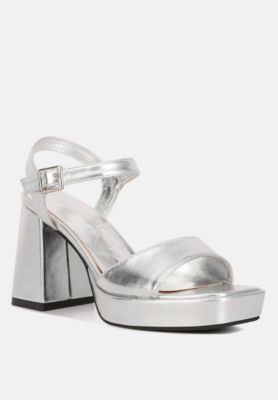 Womens Lofty Metallic Faux Leather Block Heel Sandals