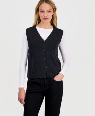 Women's Merino Wool V-Neck Button Vest