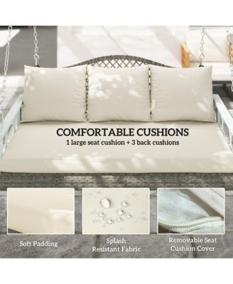 Wicker Porch Swing, Hanging Swing Bench with Cup Holder