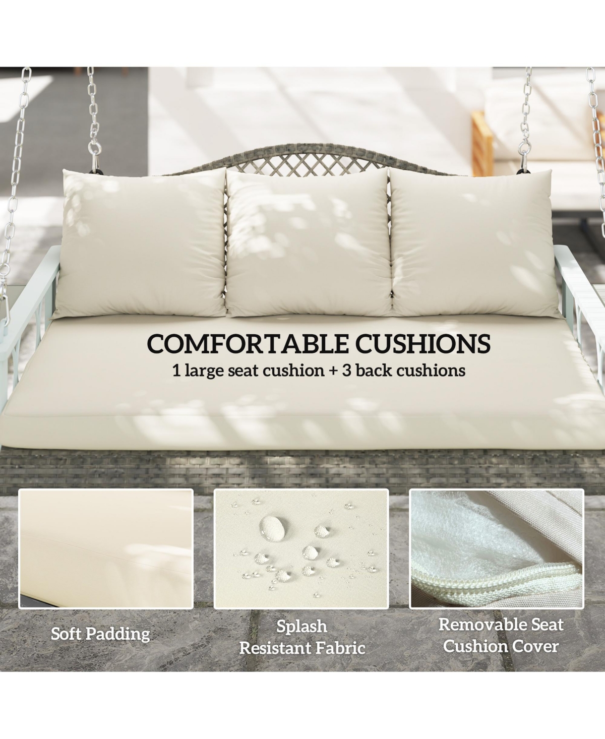 Outsunny Wicker Porch Swing, Hanging Swing Bench with Cup Holder, Natural