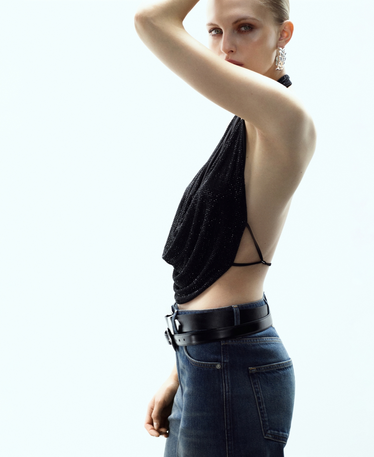 Mango Women's Draped Crystal Neckline Top