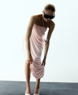 Women's Asymmetrical Strapless Ruched Dress