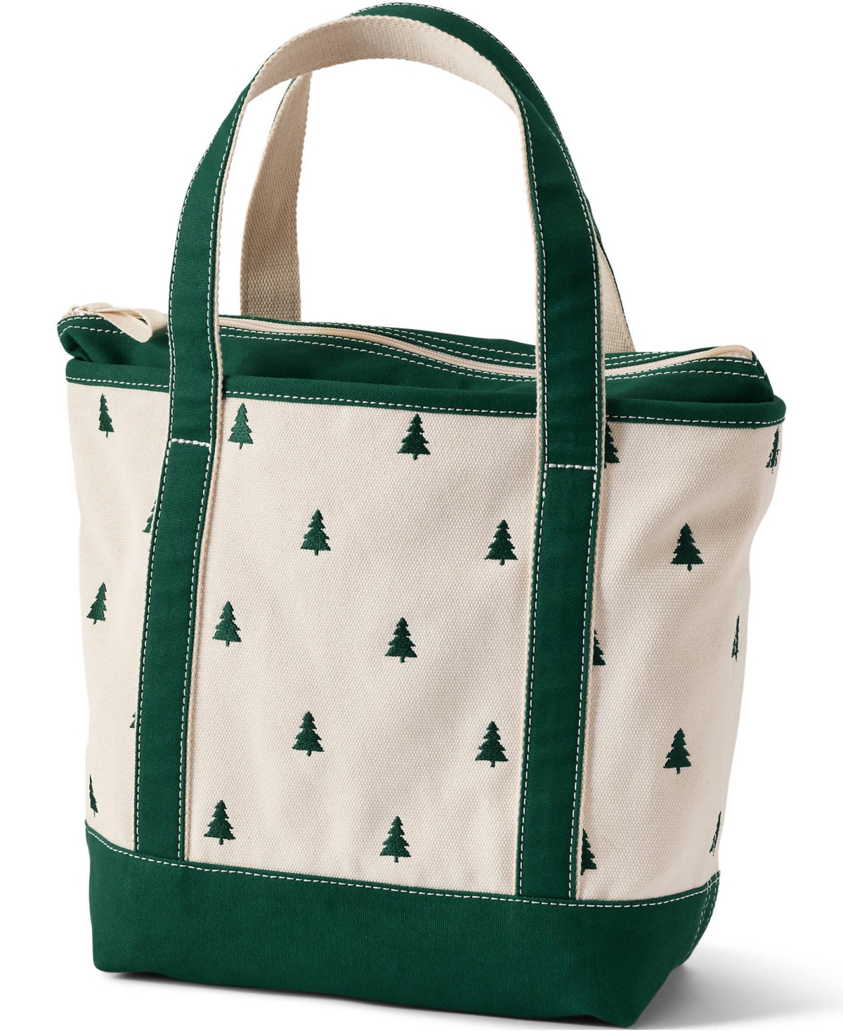 Lands' End Medium Embroidered 5 Pocket Zip Top Canvas Tote Bag