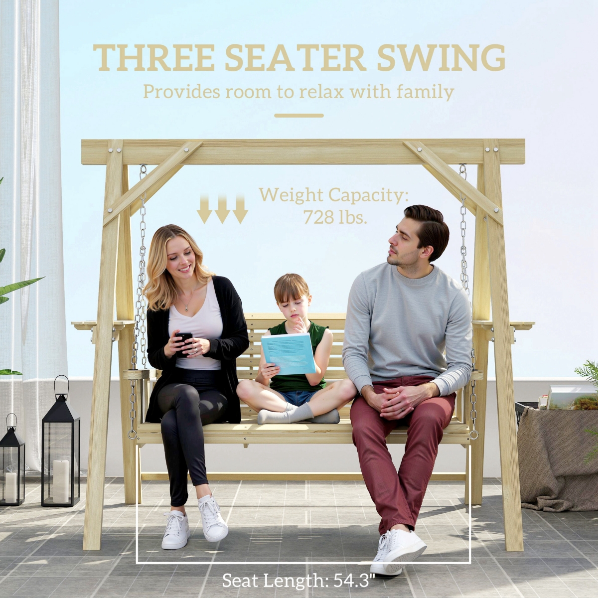 Outsunny 3 Seat Porch Swing with Sd and Side Tables,
