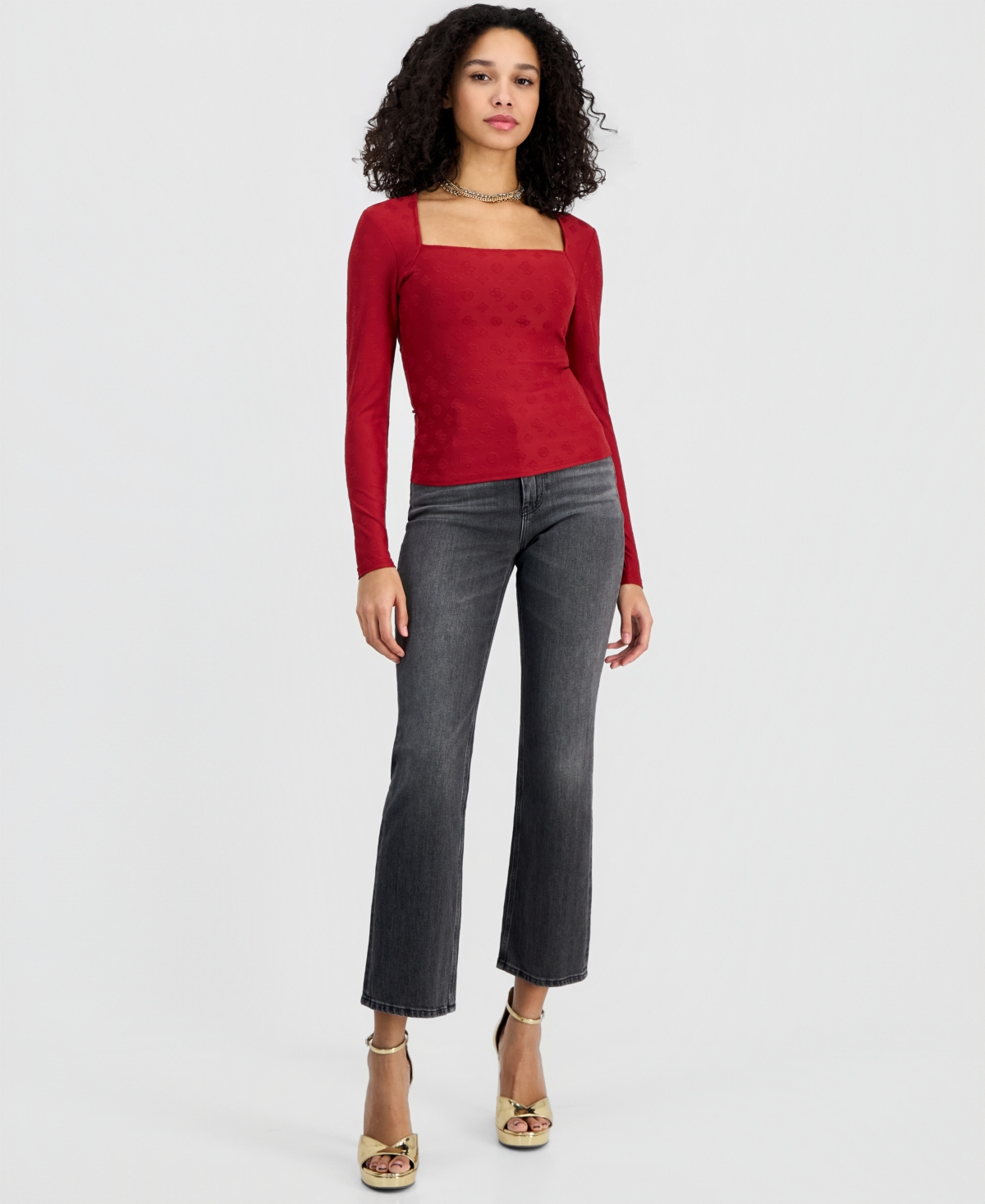Guess Women's Elleona Jacquard Square-Neck Top