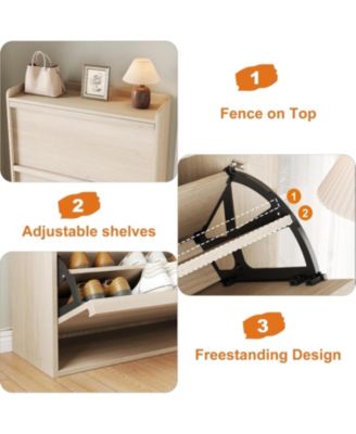Shoe cabinet with 3 flip drawers and 3-tier adjustable shelves. Modern, hidden, freestanding design for entryway, hallway, or living room,Beige