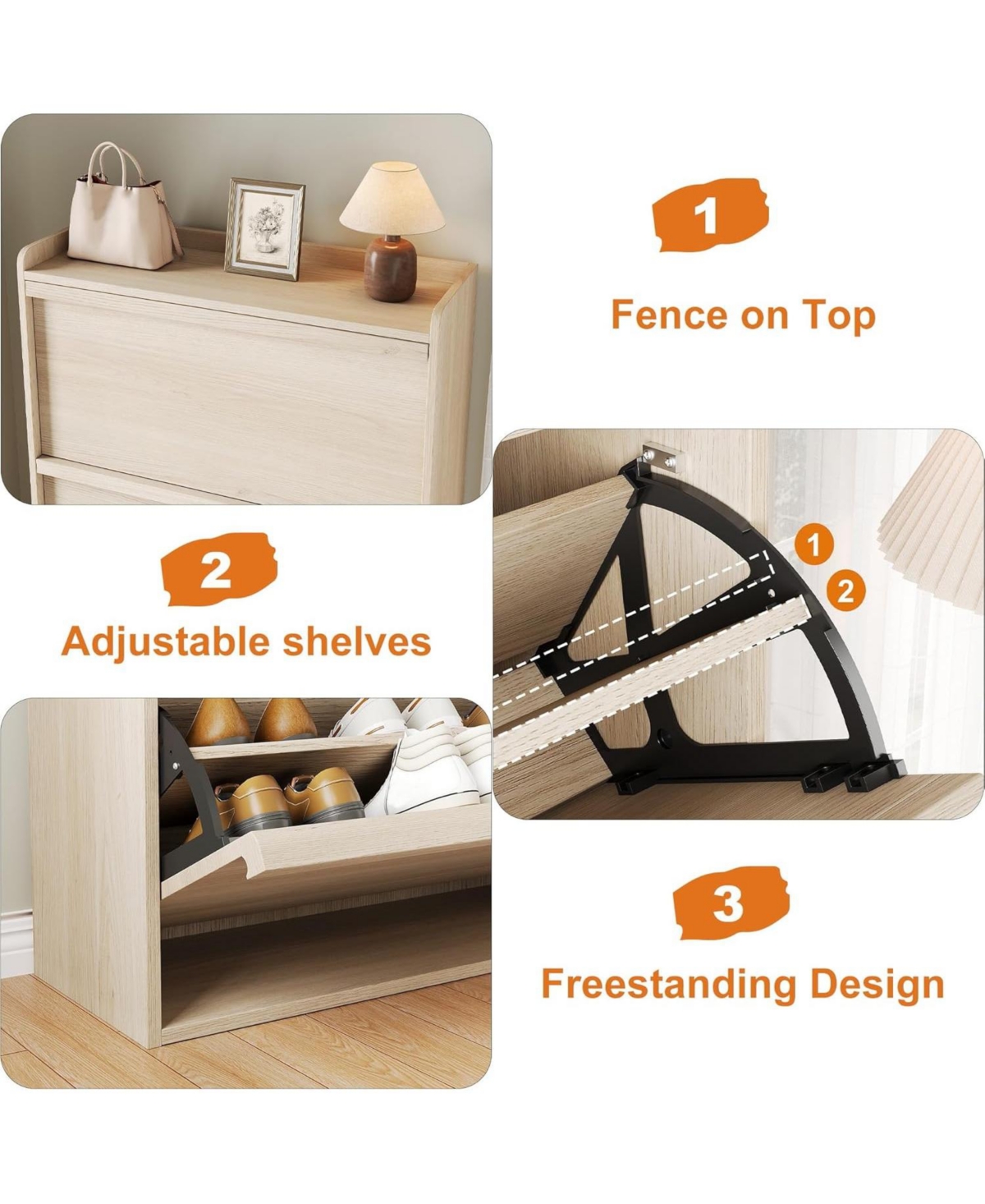 Shoe cabinet with 3 flip drawers and 3-tier adjustable shelves. Modern, hidden, freestanding design for entryway, hallway, or living room,Beige