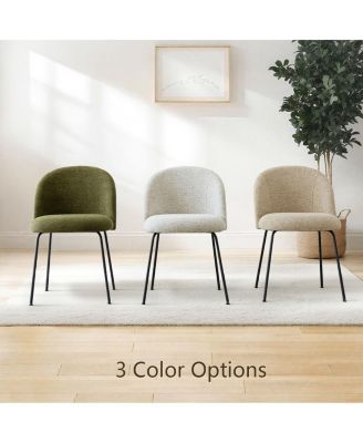 5-Piece 35" Round White Pedestal Dining Table Set with 4 Curved Back Boucle Upholstered Chairs and Black Metal Legs-Maison Boucle