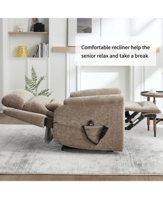 Chenille Dual Motor Infinite Position Up to 350 LBS Power Lift Recliner Chair with 8-Point Vibration Massage and Lumbar Heating,Blue