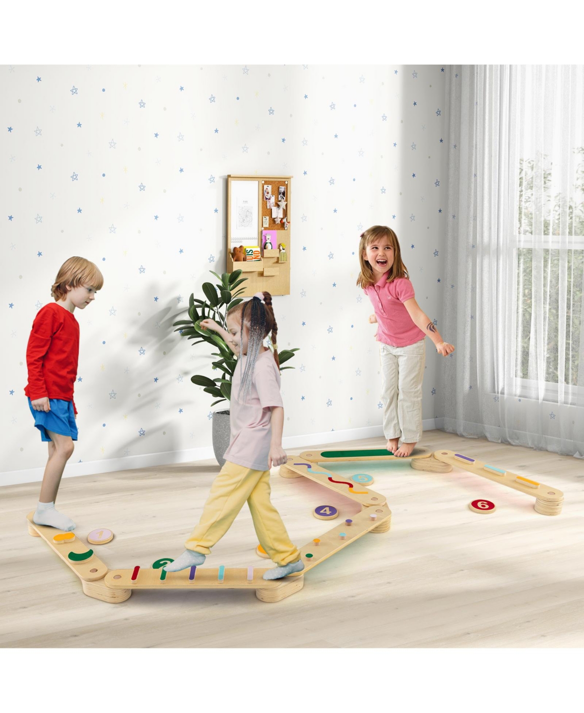 Mecale Montessori Balance Beam Set Wooden Balance Boards with Stepping Stones