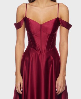 Juniors' Off-The-Shoulder Charmeuse Gown