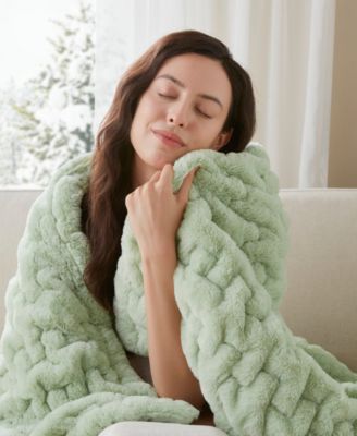 Ruched Reversible Faux-Fur Throw, 50" x 60"