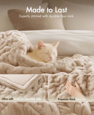 Ruched Reversible Faux-Fur Throw, 50" x 60"