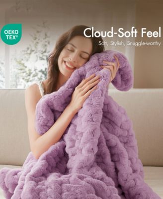 Ruched Reversible Faux-Fur Throw, 50" x 60"