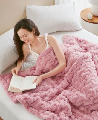 Ruched Reversible Faux-Fur Throw, 50" x 60"