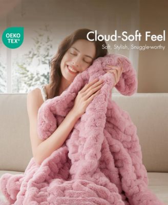 Ruched Reversible Faux-Fur Throw, 50" x 60"