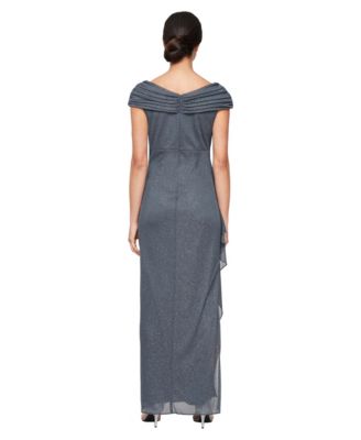 Petite L-Neck Glitter-Mesh Long Dress