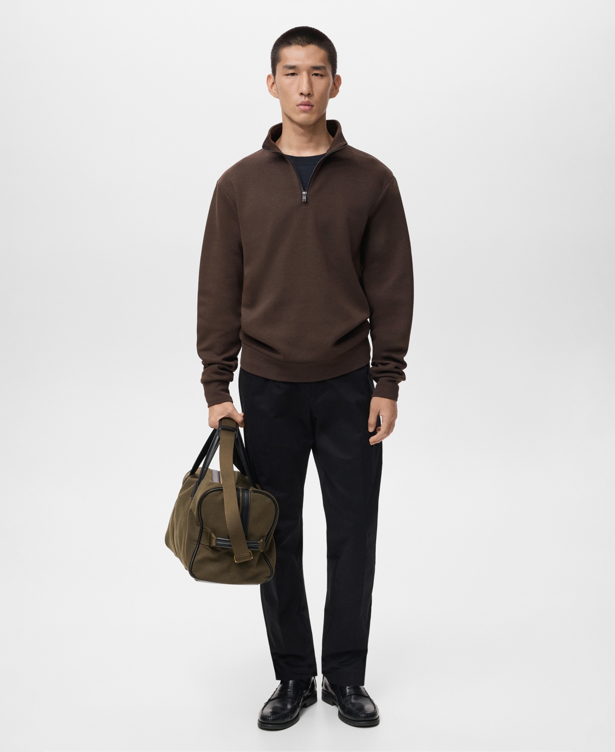 Mango Men's Zipper Regular-Fit Cotton Sweatshirt