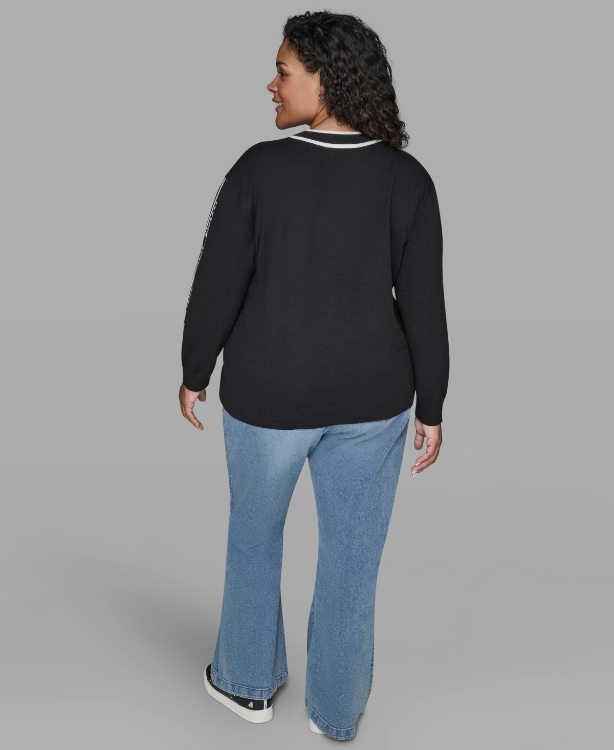 Karl Lagerfeld Plus Size V-neck Side Logo Sweater In Multi