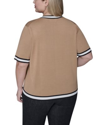 Women's Plus Size Crew Neck Short-Sleeve Sweater