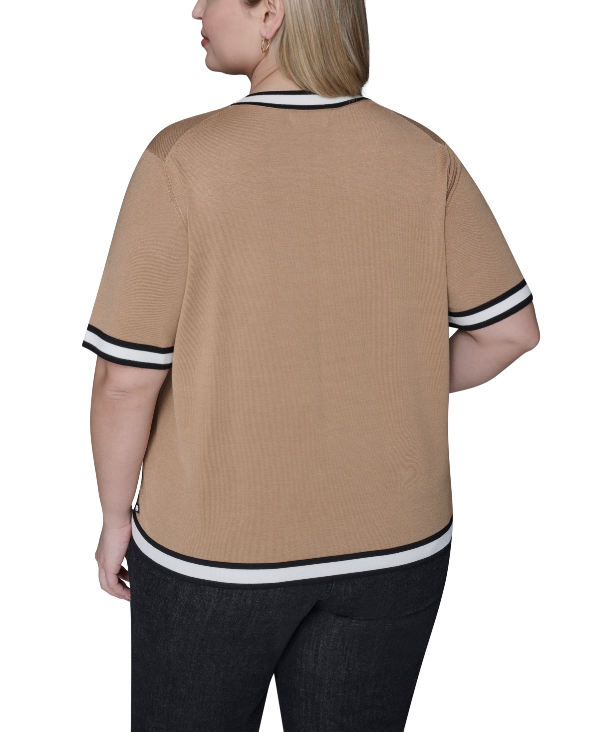 Karl Lagerfeld Plus Size Crewneck Short-sleeve Sweater In Brown