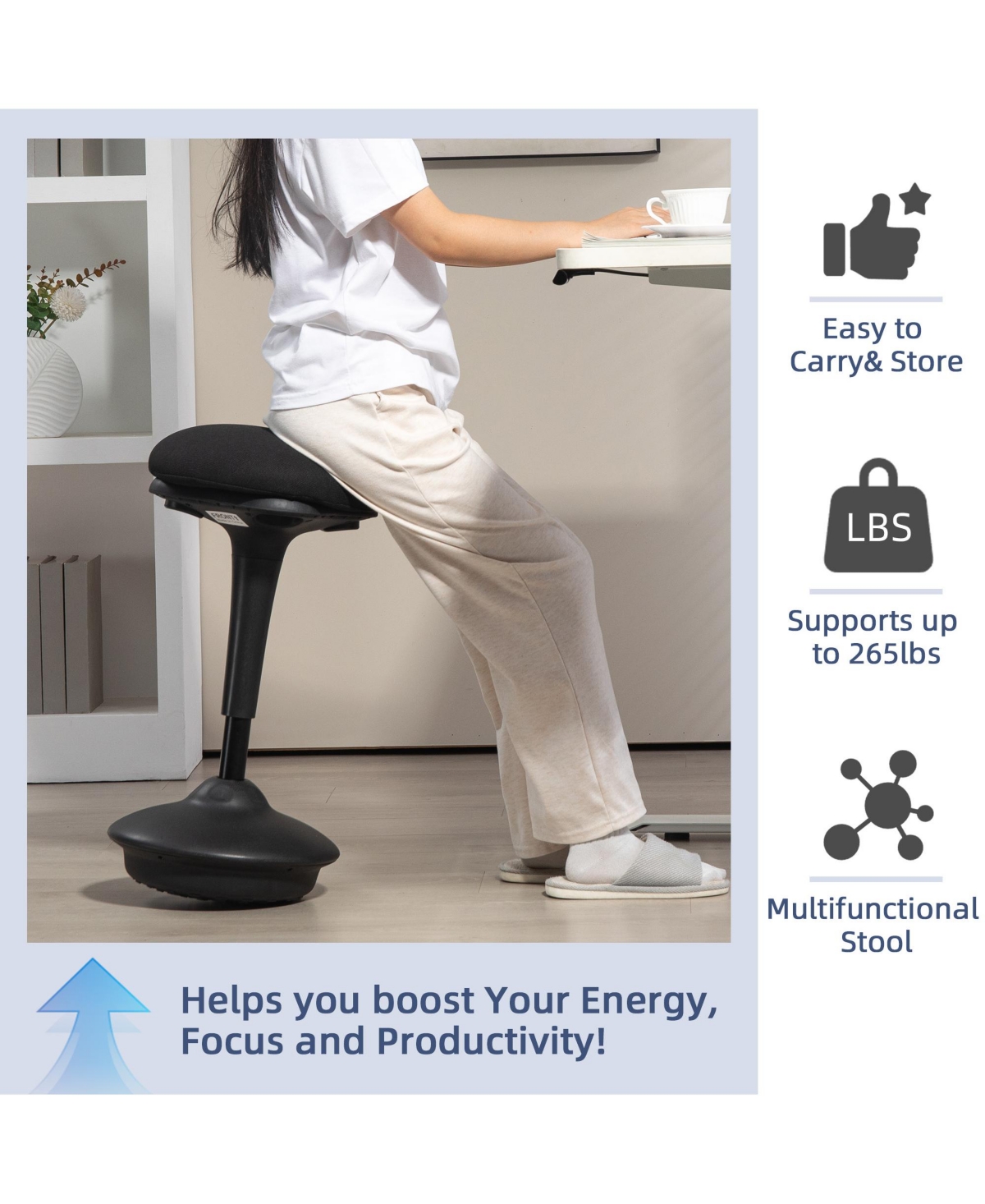Homcom Adjustable Active Sding Stool with Rocking Motion,