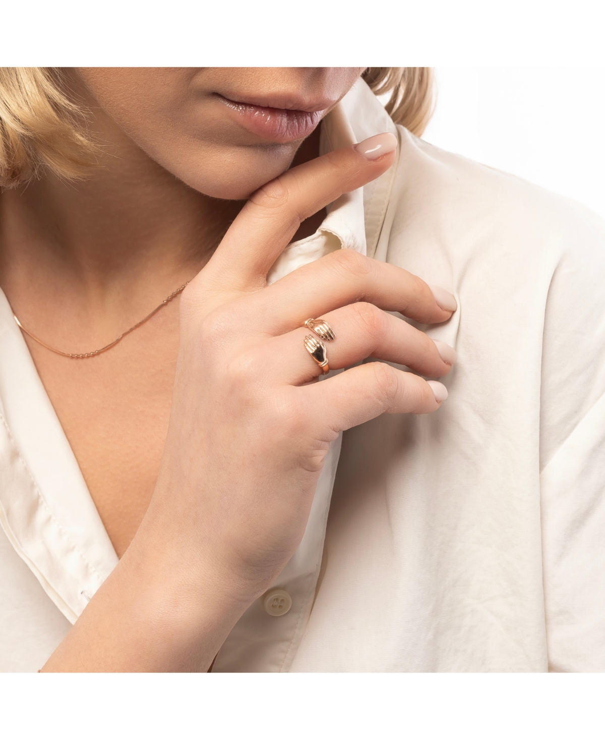 Spero London New Hug Ring With Hands Sterling Silver and Gold Plated