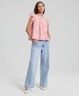 Women's Embroidered Flutter-Sleeve Top, Macy's Exclusive