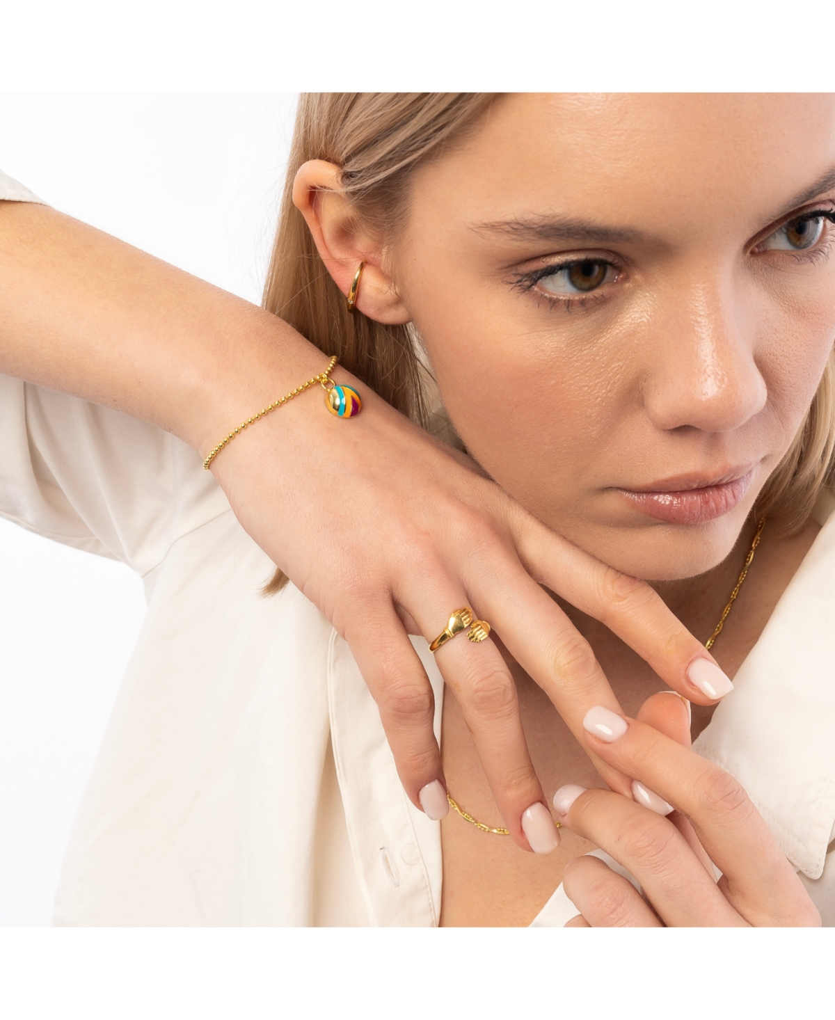 Spero London New Hug Ring With Hands Sterling Silver and Gold Plated