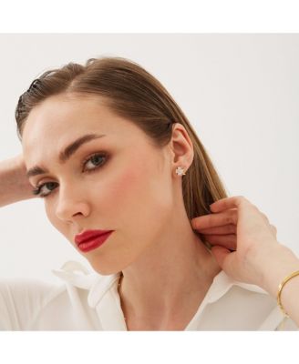 Four Leaf Clover Sterling Silver Stud Earrings - White