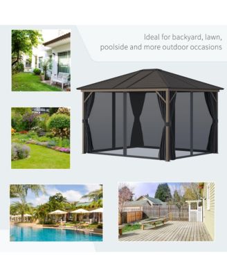 10'x12' Hardtop Gazebo, Mesh, Curtains, Steel Slat Canopy, Dark