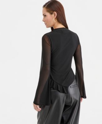 Women's Mock-Neck Ruffled-Trim Top, Macy's Exclusive