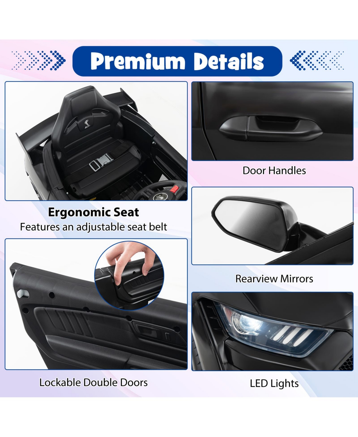 Sugift 12V Licensed Ford Mustang Shelby GT500 Kids Ride on Car with Remote Control for Kids Aged 3-8