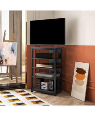 TV Sd with 4-Tier Storage Shelves and Steel Frame,