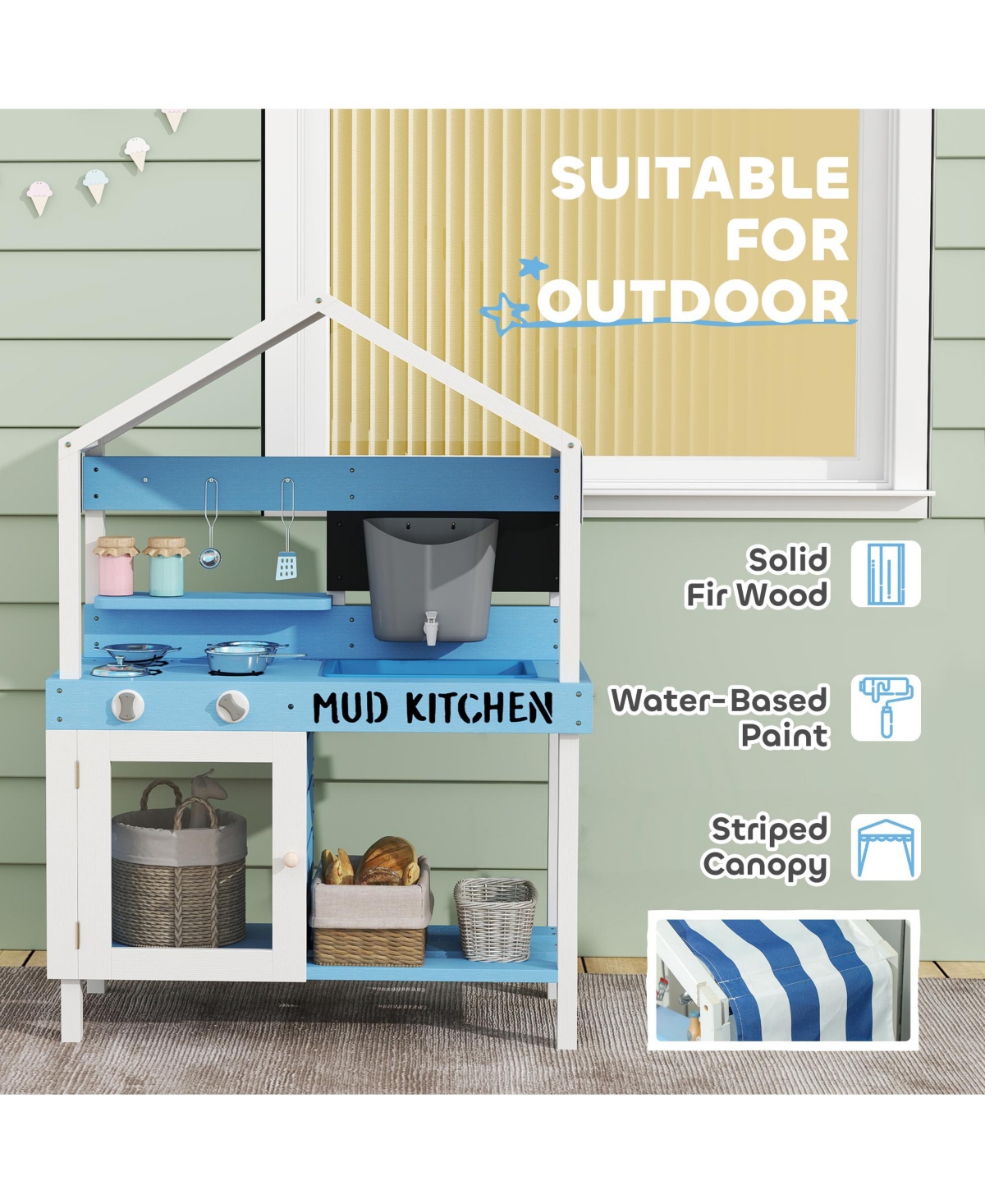 Qaba Mud Kitchen for Kids, Outdoor Play Kitchen w/ Sink, Faucet, Water k