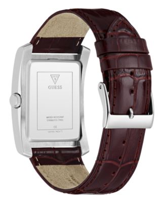 Men's Silver-Tone Brown Leather Analog Watch, 34mm