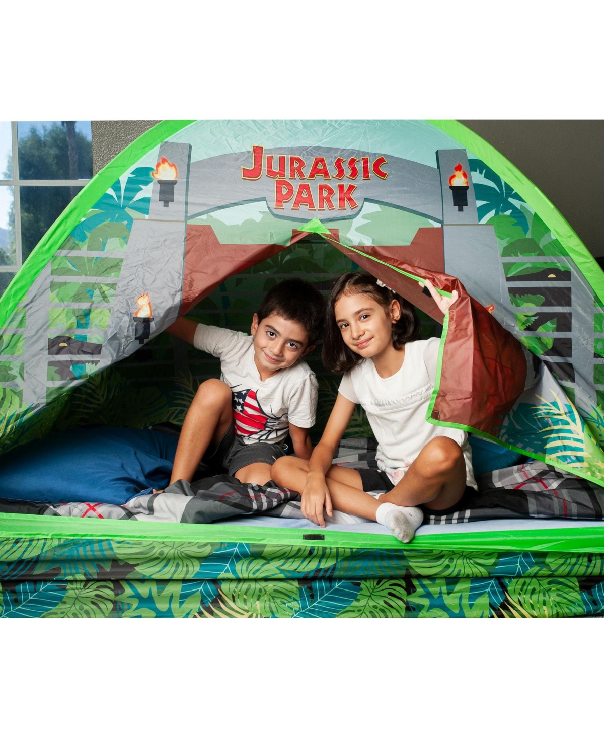 Jurassic Park Gates Bed Tent | Pop-Up Canopy Tents & Shelters, Fort Playhouse For Kids, Indoor Activities | Dinosaur Toys & Games, Gifts and Collectib