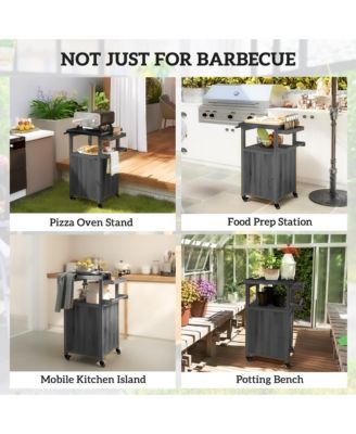 Grill Cart, Kitchen Island with Stainless Steel Top, Dark