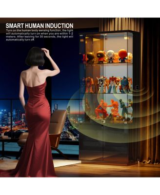 71" LED Glass Wine Cabinet with Lockable Doors