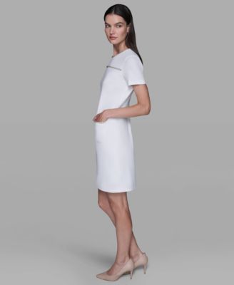 Women's Crew Neck Chain Detail Shift Dress